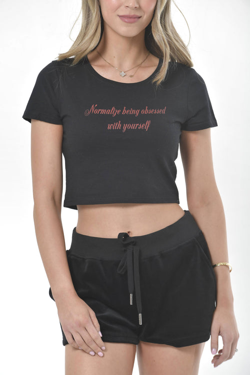 NORMALIZE BEING OBSESSED CROP TEE